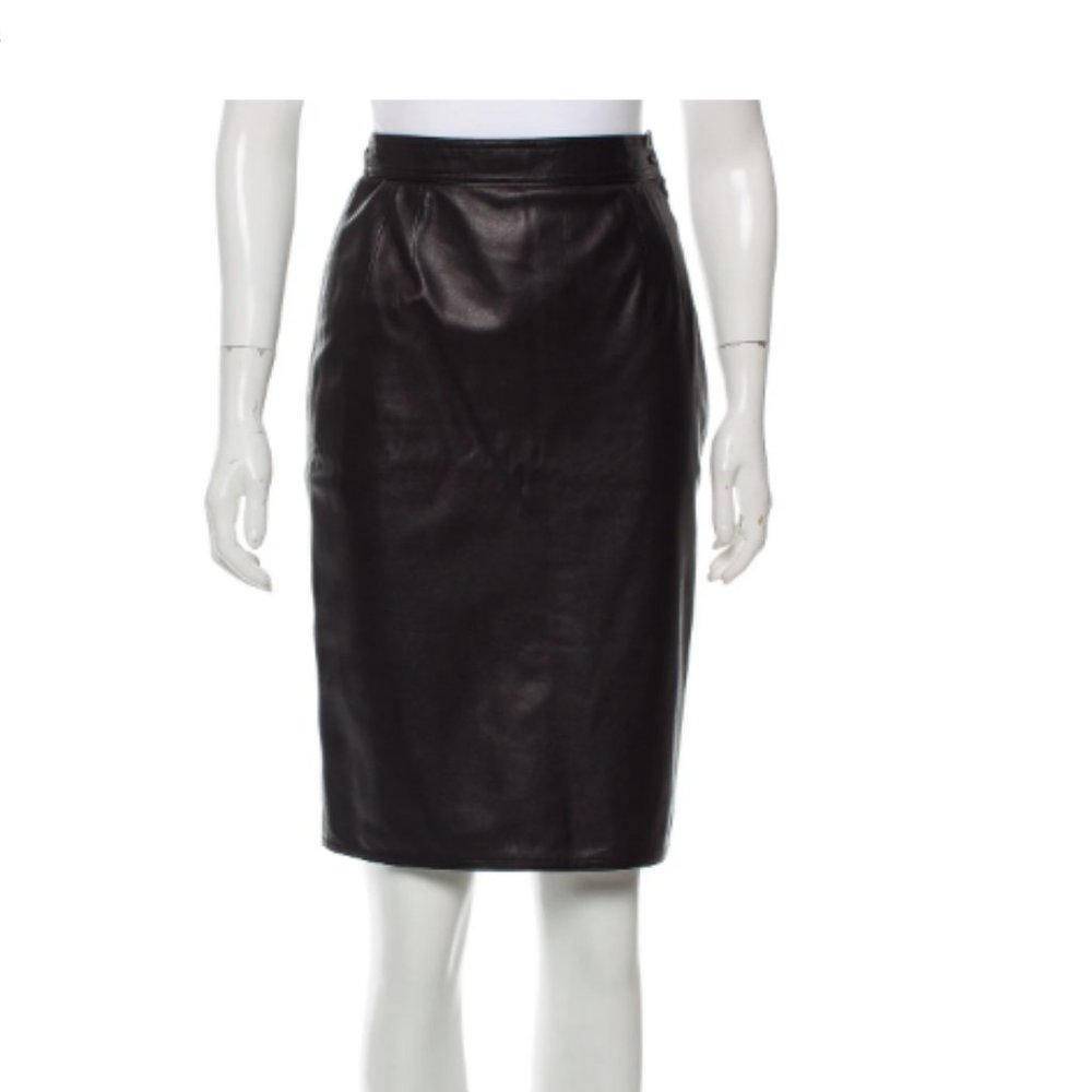 Black Emanuel Ungaro Real Leather Pencil Skirt XS